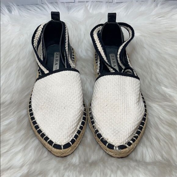 Zara Trafaluc Woven White Ankle Tie Espadrille Sz6 - Picture 2 of 6